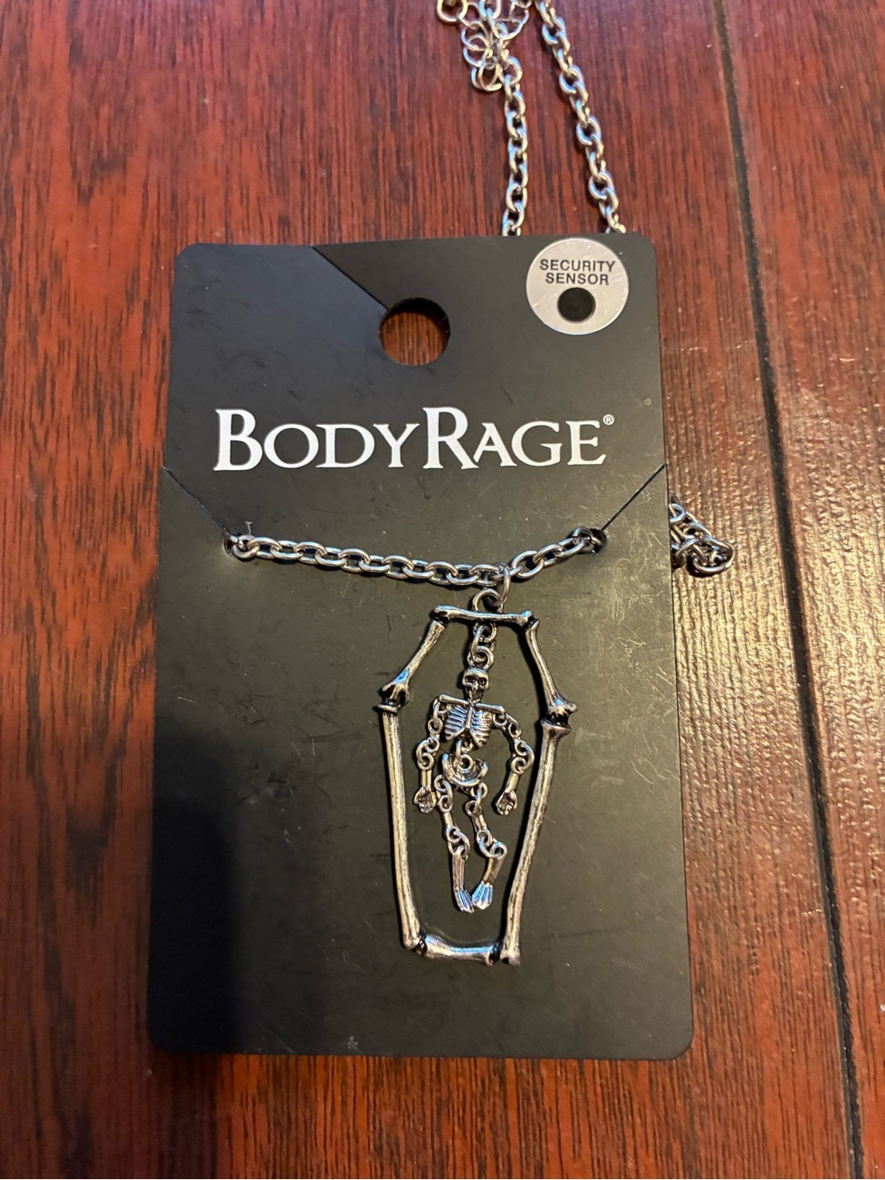 BodyRage Silver-Tone Coffin Necklace with Skeleton Charm